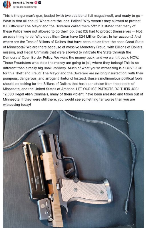 今天上午，明尼阿波利斯市中心26街与尼科莱特大道交汇处附近的Glam Doll Donuts甜甜圈店外，一名男子在被边境巡逻队（CBP）特工逮捕的时候掏出手枪，结果被乱枪击毙