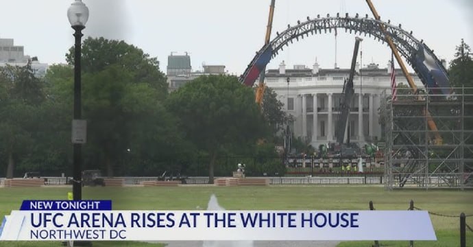 白宫南草坪正搭建八角笼格斗场，UFC：将发8.5万张免费票美国娱乐和体育电视台（ESPN）5月26日报道，美白宫南草坪正搭建八角笼格斗场