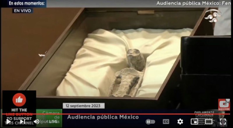 墨西哥 刚刚公开在听证会上展示了 #外星人 #尸体：  • 在秘鲁的硅藻矿中被找到  • 于2017年在帕尔帕和纳斯卡之间发现  • 不属于地球的进化过程  • 碳测年约1000年前  • 不是木乃伊，尸体完整无缺墨西哥 刚刚公开在听证会上展示了 #外星人 #尸体：  • 在秘鲁的硅藻矿中被找到  • 于2017年在帕尔帕和纳斯卡之间发现  • 不属于地球的进化过程  • 碳测年约1000年前  • 不是木乃伊，尸体完整无缺